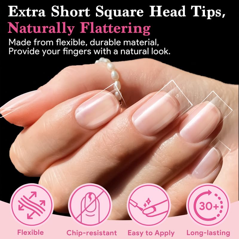 Extra Short Flat Head False Nail Tips, 15 Sizes 510 PCS Clear French Press On Fake Nail Pre-shaped Half Matte Full Cover Gel Nail Tips Extensions Long Lasting for DIY Beginners & Salon Manicure-Velvo Beauty