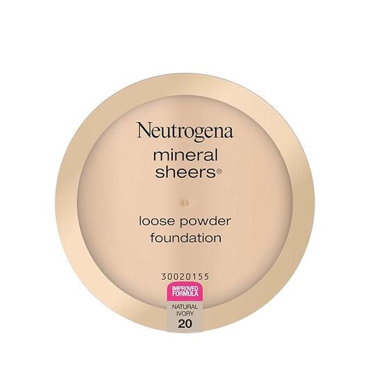 Neutrogena Mineral Sheers Loose Powder Makeup Foundation, Lightweight Face Makeup, Sheer to Medium Buildable Coverage, Sensitive Skin Foundation with Vitamins A, C, & E, Natural Ivory 20, .19 oz-Velvo Beauty