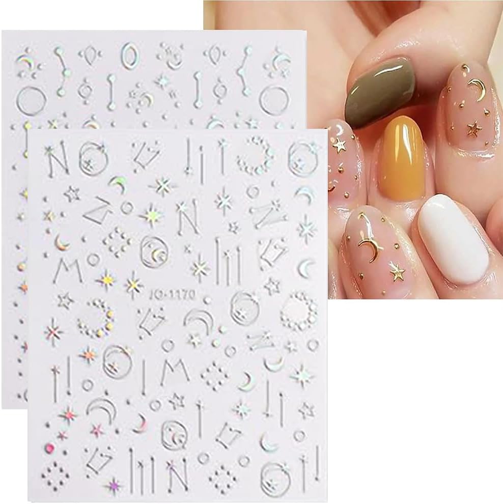 10 Sheets Aurora Nail Art Stickers 3D Pegatinas Uñas Holographic Laser Heart Star Moon Flame Nail Decals Self Adhesive Nail Stickers Nail Supplies DIY Nail Design Nail Art Decoration-Velvo Beauty