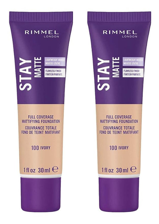 Rimmel Stay Matte Liquid Foundation, Ivory, 1 Fl Oz, 2 Count (Pack of 1)-Velvo Beauty