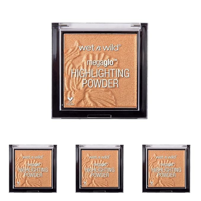 wet n wild MegaGlo Highlighting Powder, Highlighter Makeup, Shimmer Glow, Deep Gold Awesome Blossom (Pack of 4)-Velvo Beauty