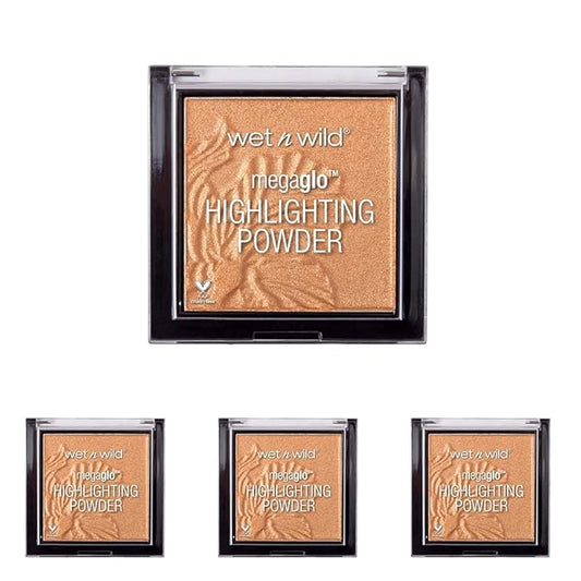 wet n wild MegaGlo Highlighting Powder, Highlighter Makeup, Shimmer Glow, Deep Gold Awesome Blossom (Pack of 4)-Velvo Beauty