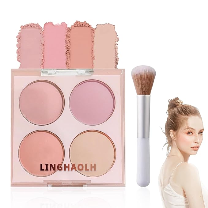 4 Colors Blush Palette for Cheeks,Face Matte Contour Blush Makeup Palette,Buildable Shimmer Facial Cheek Blusher Shades,Blendable Cosmetic Makeup Blush with Blush Brush 03-Velvo Beauty