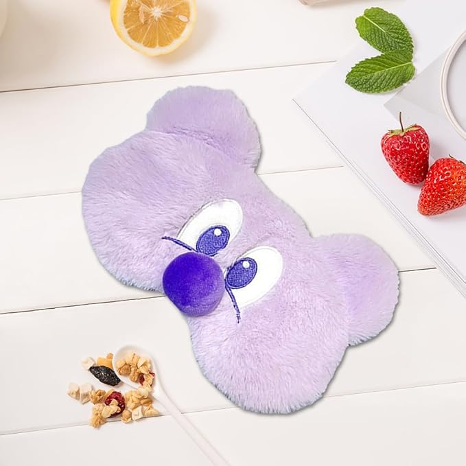 PERFECTSIGHT Mouse Sleep Eye Masks, Cute Plush Sleep Eye Cover Lightweight Adjustable Eyeshade Faux Fur Mask Cover for Women Men Kids Sleep Travel Nap, Big Eye Girl, Purple Nose-Velvo Beauty
