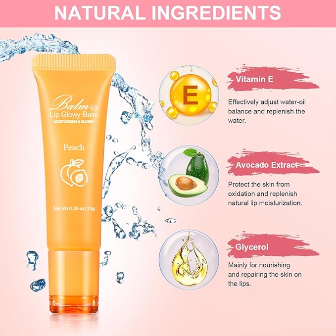 GECOMO Lip Glowy Balm, Moisturizing Lip Gloss, Nourishing Glossy Transparent Plumping Oil, Non-sticky Tinted Toot Lip Balm for Lip Care (PEACH) 0.35oz-Velvo Beauty