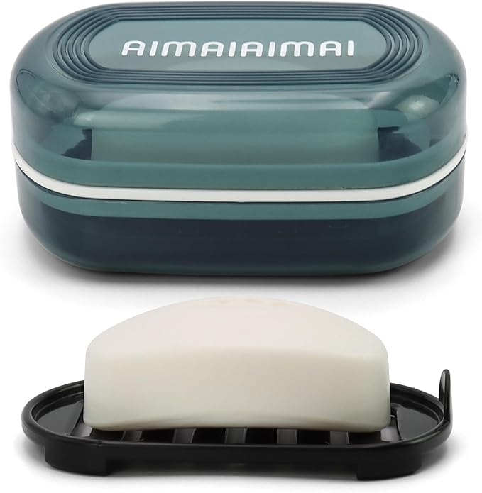 Travel Soap Container, Soap Dish with Lid, Travel Soap Box with Removable Draining Layer, Portable Soap Case for Traveling, Camping, Gym (Blue Style A)-Velvo Beauty