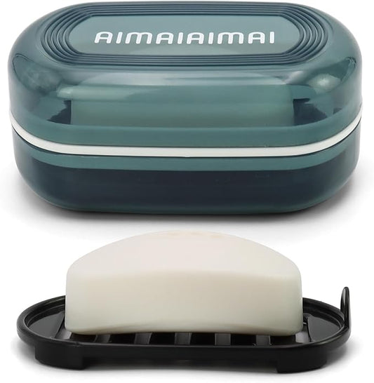 Travel Soap Container, Soap Dish with Lid, Travel Soap Box with Removable Draining Layer, Portable Soap Case for Traveling, Camping, Gym (Blue Style A)-Velvo Beauty