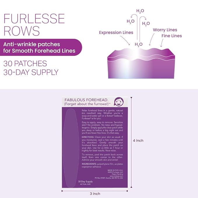 Furlesse Rows Wrinkle Patches, Overnight Forehead Wrinkle Patches for Fine Horizontal Lines, Non-Invasive Anti-Wrinkle Patches, Anti-Aging Skincare, 30 Patches, 30-Day Use-Velvo Beauty