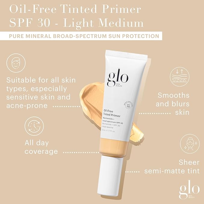 Glo Skin Beauty Oil-Free Tinted Primer SPF 30, (Light Medium), 1.7 oz - Mineral Makeup for Face, 4-in-1 Foundation Primer, Sheer Coverage, Skincare & Sunscreen With Broad Spectrum UVA/UVB Protection-Velvo Beauty