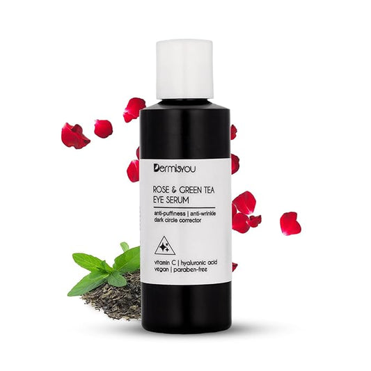 Eye Serum Anti Aging Rose and Green Tea 1.33 OZ with Hyaluronic Acid, Vitamin C and E Anti Puffiness, Anti Wrinkle, Dark Circles Skin Care Products (PACKAGING MAY VARY)-Velvo Beauty