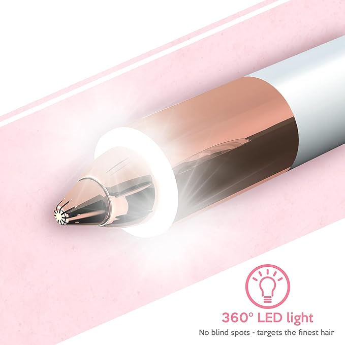 Portable Eyebrow Hair Remover for Women – Painless, Fast & Precise Flawless Electric Razor & Epilator for Eyebrow, Nose, Ear Hair Removal – 18K Gold-Plated, 360° LED Light-Velvo Beauty