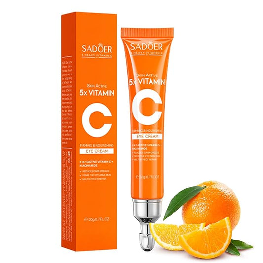 5 in 1 Vitamin C Eye Cream for Dark Circles and Puffiness - Eye Cream Anti Aging - Under Eye Cream for Puffiness and Bags Under Eyes - Eye Bag Cream for All Skin Types - Rejuvenate Your Eye Area-Velvo Beauty