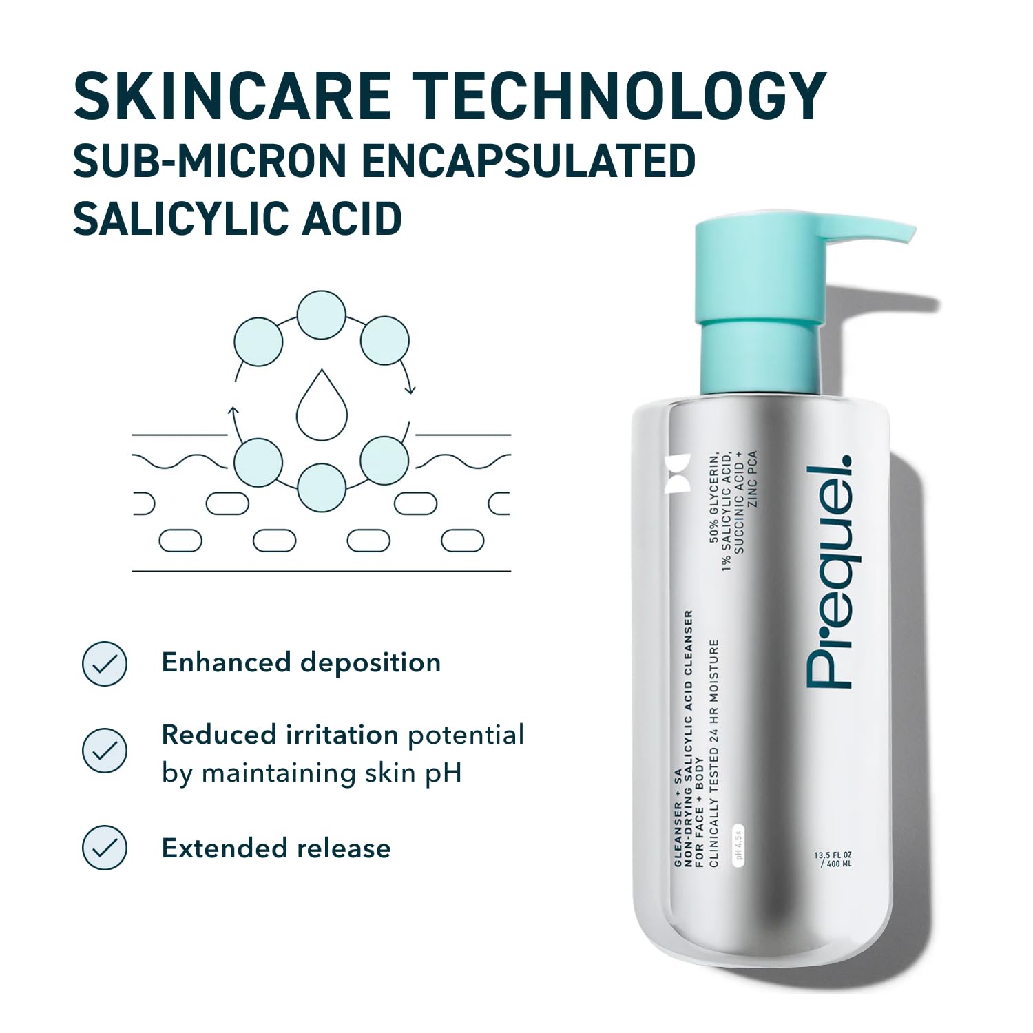 Skin Gleanser SA, Moisturizing Glycerin Face Wash,1% Salicylic Acid Face Cleanser, Unscented and Combination Skin Face Soap, 13.5 ounce (each) Pump Bottles - 6.75 fluid ounce (Pack of 2)-Velvo Beauty