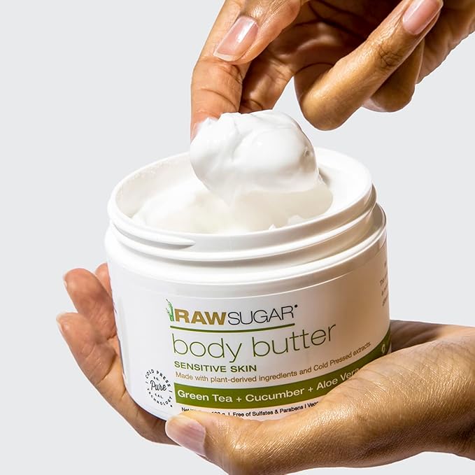 Raw Sugar Green Tea + Cucumber + Aloe Vera Body Love Bundle - Sensitive Skin Body Wash, Body Scrub & Body Butter, Clean Ingredients, Formulated without Sulfates and Parabens-Velvo Beauty
