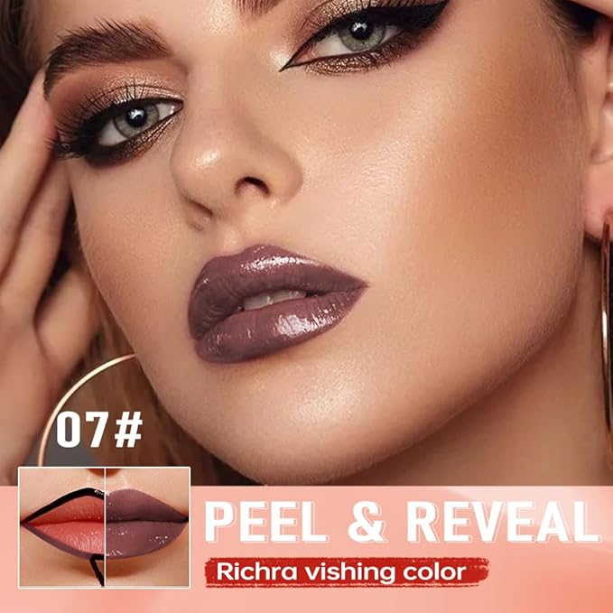 Chocolate Brown Peel Off Lip Gloss Tattoo and Lip Oil, Lip Stain Peel Off Masque - Peel Off Lip Tint ,Long Lasting Waterproof Transfer-proof Lip Mask Lip Gloss Peel Off Lip Liner,Stay Lip Makeup 07#-Velvo Beauty