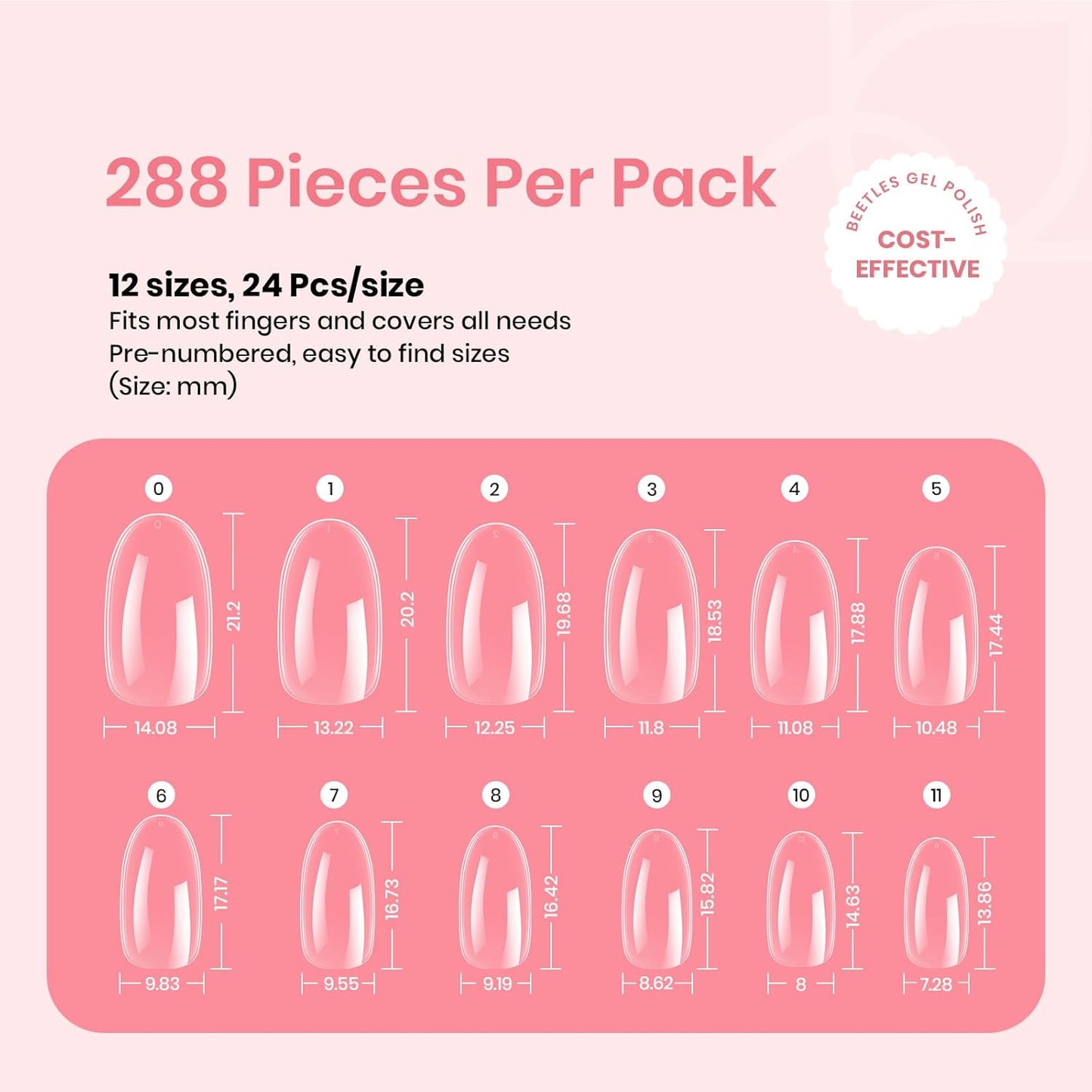 Beetles Gel Nail Tips 288Pcs Pre-Shaped Short Oval Fake Nails Gelly Tips Clear Press on Nail Tips Full Cover False Nails Gifts for Girls Women Gelly Tips Home DIY Nail Salon-Velvo Beauty
