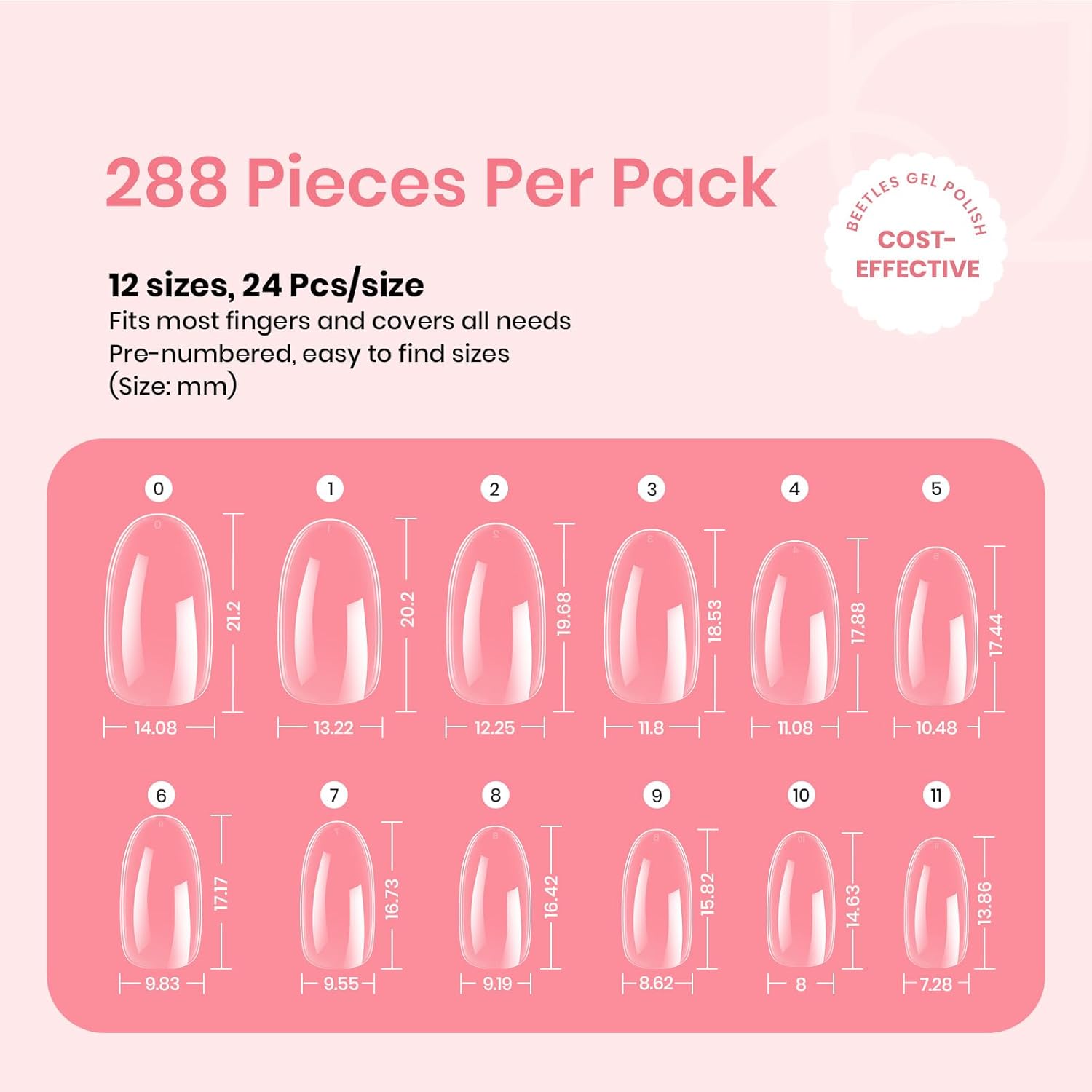 Beetles Gel Nail Tips 288Pcs Pre-Shaped Short Oval Fake Nails Gelly Tips Clear Press on Nail Tips Full Cover False Nails Gifts for Girls Women Gelly Tips Home DIY Nail Salon-Velvo Beauty