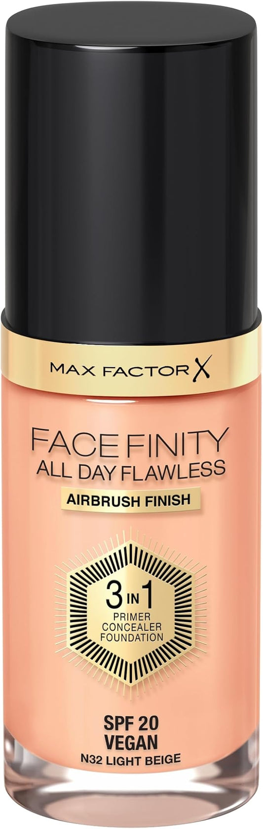 Max Factor Facefinity 3-in-1 All Day Flawless Liquid Foundation, SPF 20-32 Light Beige, 30 ml-Velvo Beauty