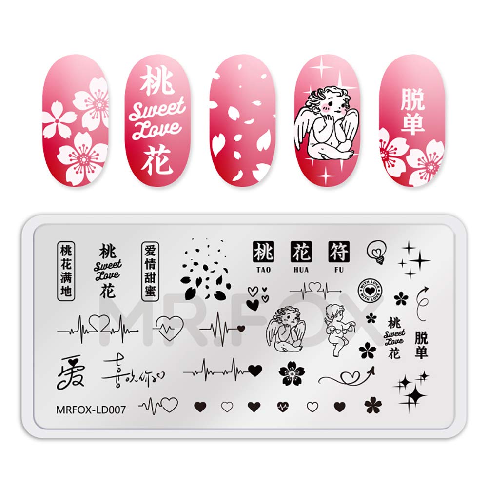 MR.FOX 5 Pcs Nail Print Board Set Valentine's Day Theme Various Hearts Cupid Electrocardiogram Nails Art Stamping Plate-Velvo Beauty