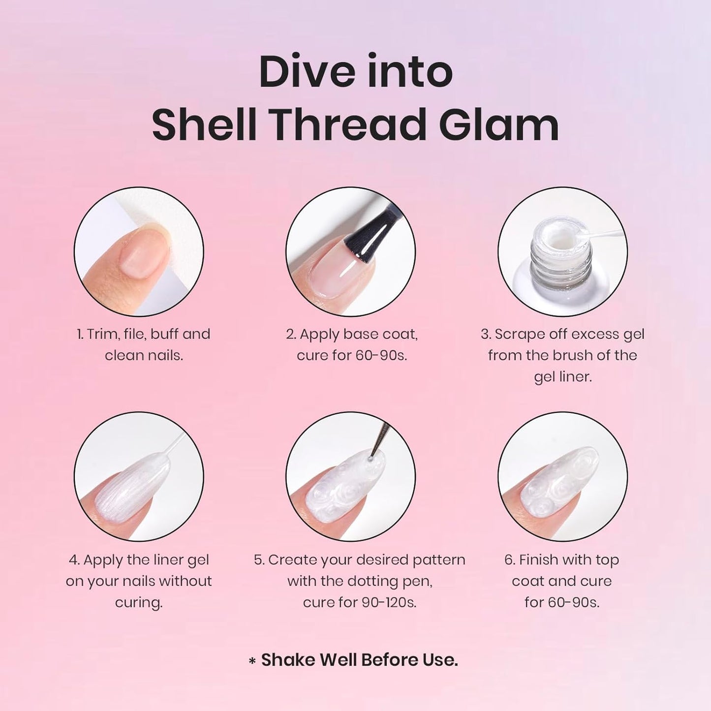 Beetles Pearl Pink Gel Liner Nail Polish,Soak Off Uv Led Pearl Gel Nail Polish Drawing Valentine Gel Polish Cotton Candy Pearlescent Swirl Gel Art Paint with Dotting Pen and Nail Charms-Velvo Beauty