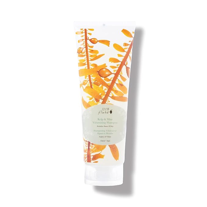 100% PURE Kelp & Mint Volumizing Shampoo Purifying Hydration & Deep Detox - Botanical Body Boost for Dry, Damaged Thinning Hair, Promotes Healthy Growth for Women & Men - Sulfate Free - 8 Fl Oz-Velvo Beauty