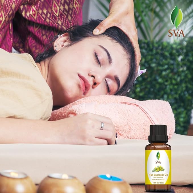 SVA Rue Essential Oil – 1/3 Fl Oz – 100% Natural Rue Oil - for Diffuser, Hair Care, Face, Skin Care, Aromatherapy, Scalp and Body Massage, Soap and Candle Making-Velvo Beauty
