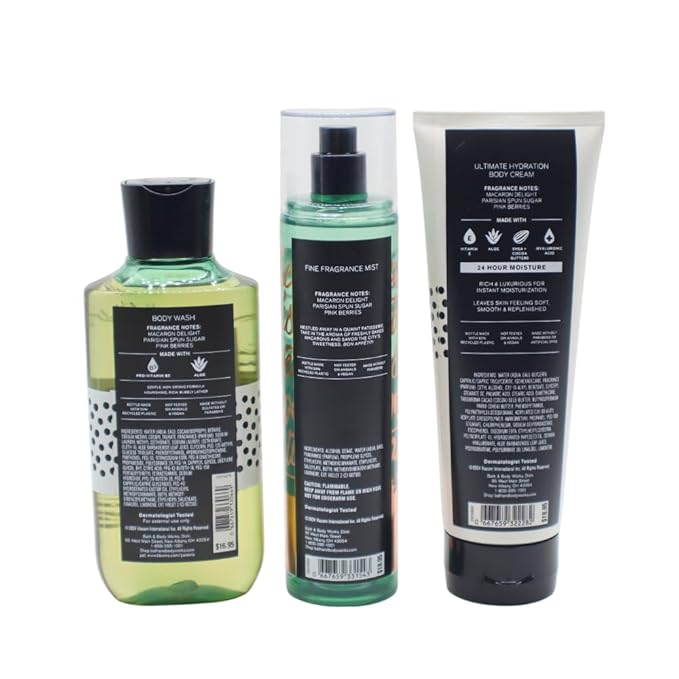 Bath & Body Works Emily in Paris MACARON CLOUD 3pc Bundle Gift Set with a Red Bow for Holidays - Mist, Body Cream, Shower Gel - Full Size-Velvo Beauty