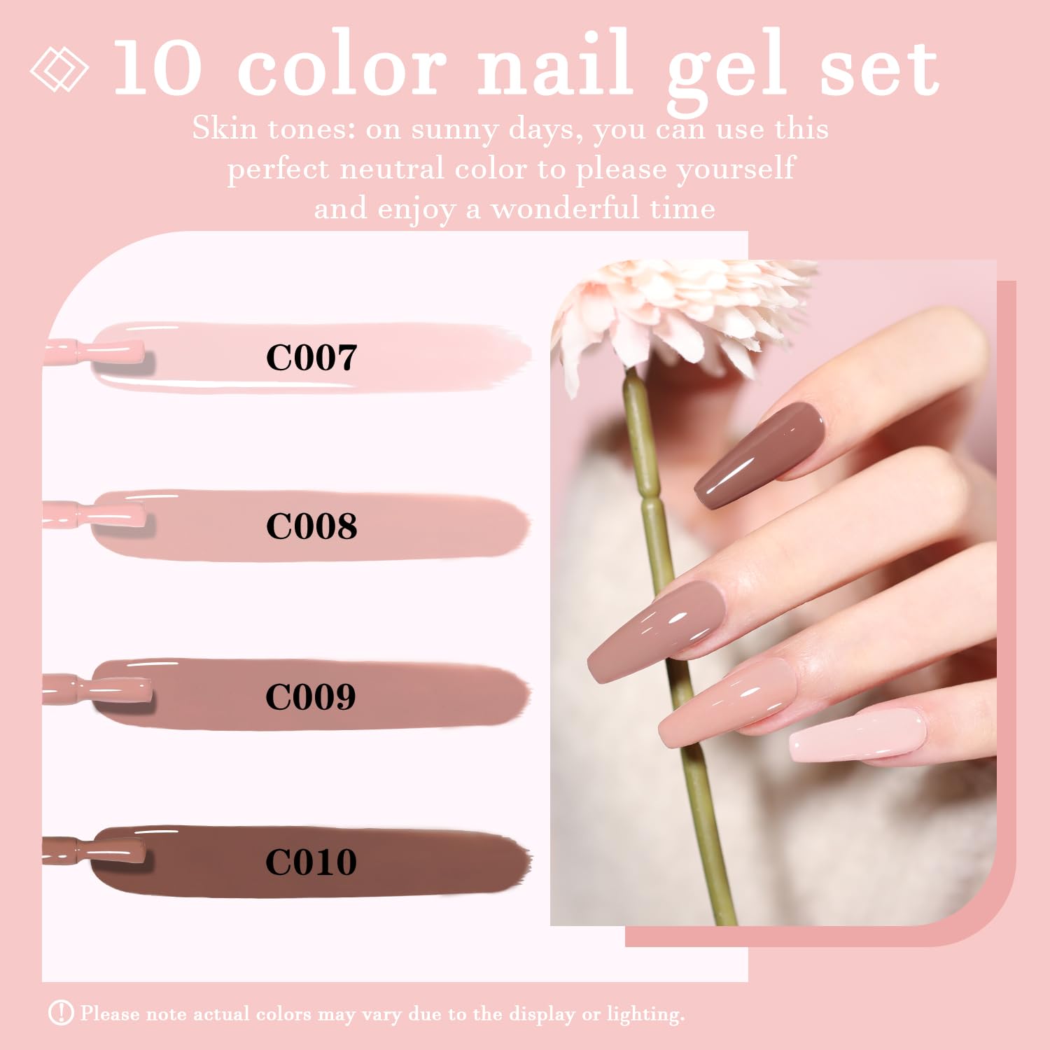 Nude Gel Nail Polish Set, 10 Colors Neutral Gel Polish Nude Pink Skin Tone Glitter Nail Polish Gel Starter Kit Soak Off All Season LED Manicure DIY Salon Gifts for Women Girls-Velvo Beauty