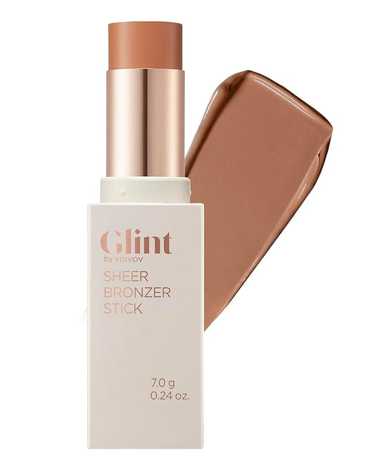 Glint Sheer Bronzer Stick (Caramel, 0.24oz) - Creamy Buildable, Blendable Formula for Natural Contour, Long-Lasting, Smooth, Versatile Use. Korean Makeup. Nose, Face, Cheeks.-Velvo Beauty