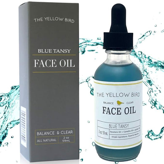 Yellow Bird Balancing Blue Tansy Face Oil 2 oz / 59 ml – Skin Glowing Serum. Collagen Support. Promotes Clear Skin Naturally. Wrinkle, Blemish & Pore Minimizer. Natural, Vegan Facial Moisturizer.-Velvo Beauty