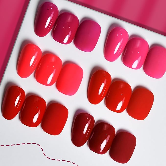 JODSONE 10ml Red Gel Nail Polish Set 6Colors Rose Red Deep All Seasons Neutral Soak off LED Lamp Gel Manicure Set for Nail Art-Velvo Beauty