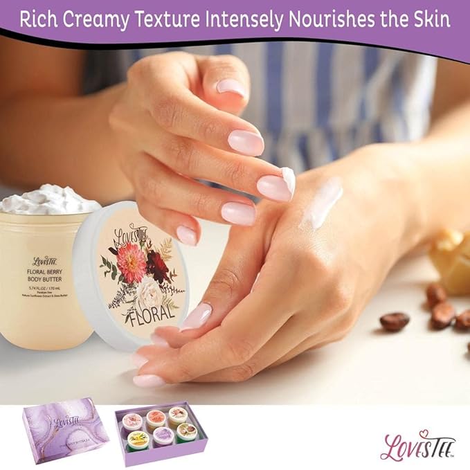 LOVESTEE Moisturizing Body Lotion, Women-Men's Christmas-Birthday Gift Set, Soothes All Skin Types includes Shea Butter, Fragrances Lavender, Vanilla, Rose, Honey Almond, Coconut and Floral-Velvo Beauty