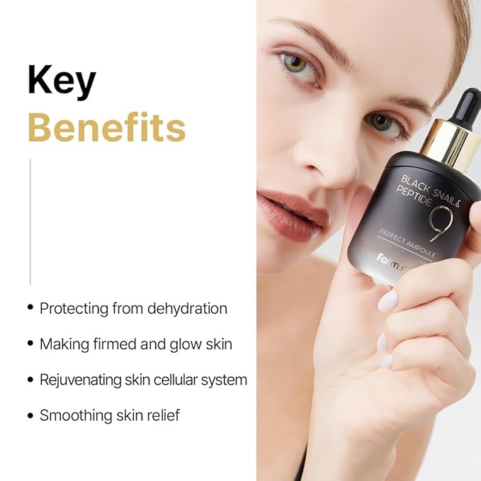 Farmstay Black Snail & Peptide9 Perfect Ampoule, Korean Snail Mucin Serum for Elastic & Glow Skin, Boosting Radiance & Repairing Skin Barrier Serum, for Women & Men, Korean Skin Care, 1.18 Fl. Oz.-Velvo Beauty