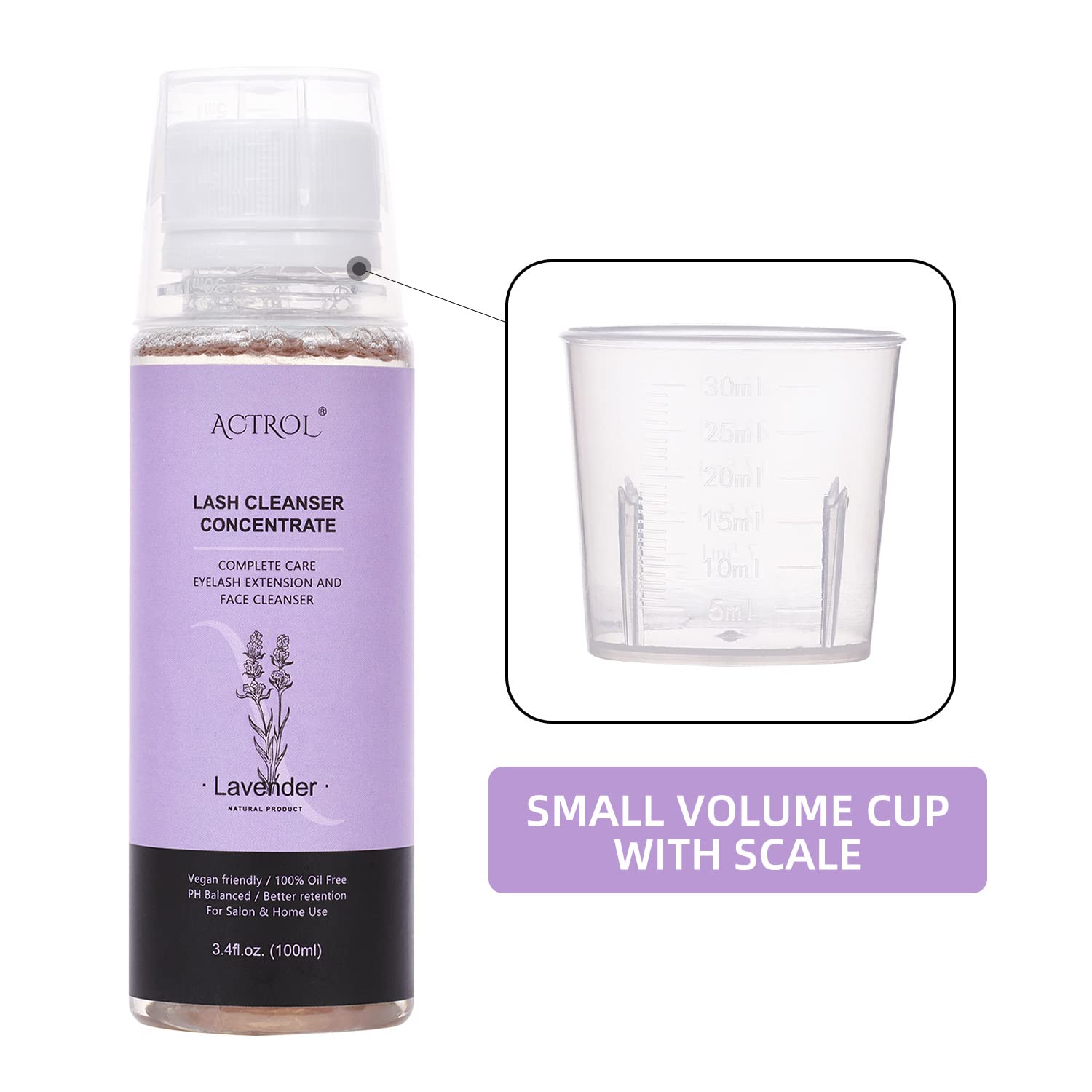 Eyelash Shampoo Concentrate 100ml Lash Extensions Cleanser Concentrate Lavender Foaming Shampoo Paraben & Sulfate Free Wash for Extensions Lashes with Salon Home Care-Makes 60ml Bottles-Velvo Beauty