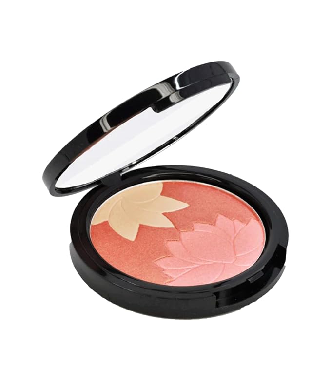 Manna Kadar Beauty - Blossom Floral Compact, Multi-functional Blush & Highlighter, 3 Shades of Pink, Coral, & Champagne for a Perfect Blend, Natural & Radiant, Use on Décolletage, Highly Pigmented-Velvo Beauty