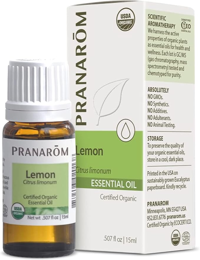 Pranarom USDA Certified Organic Lemon Essential Oil (15ml), 100% Pure Undiluted Therapeutic Grade from Argentina for Aromatherapy, Diffuser, DIY, Cleaning, Fresh Lemon Scent-Velvo Beauty