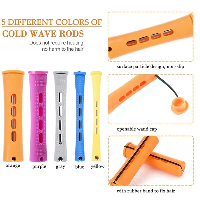100pcs Hair Curling Rods Set - Plastic Cold Wave Rollers for Natural, Long or Short Hair Styling - Women's DIY Hairdressing Tools in Orange, Purple, Gray, Blue, Yellow-Velvo Beauty