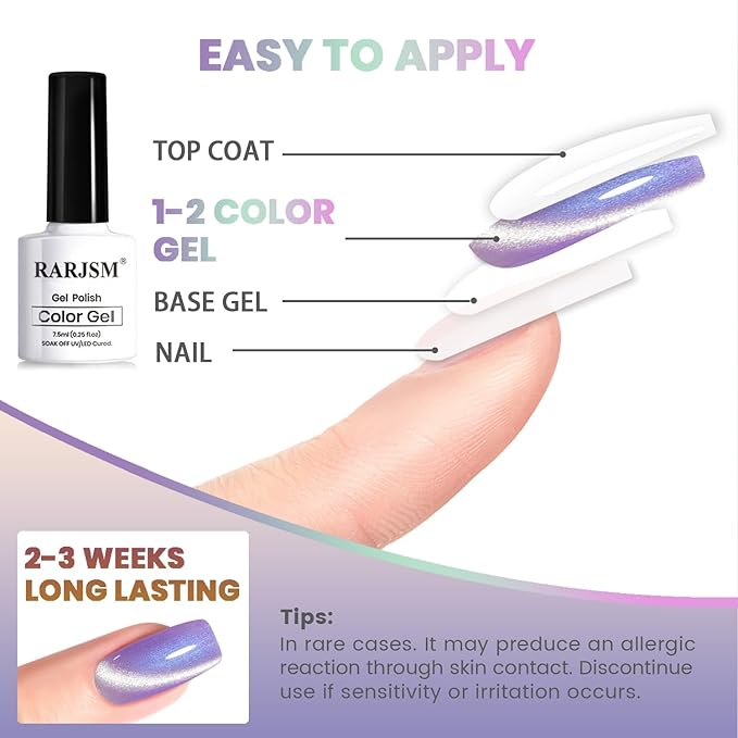 RARJSM Sparkle Diamond Pearl Cat Eye Gel Nail Polish Set 6pcs Velvet Silver Shimmer Pink Green Blue Purple White Glitter Mermaid Swirl Shell Thread Effect with Magnet Stick UV LED Curing Requires-Velvo Beauty