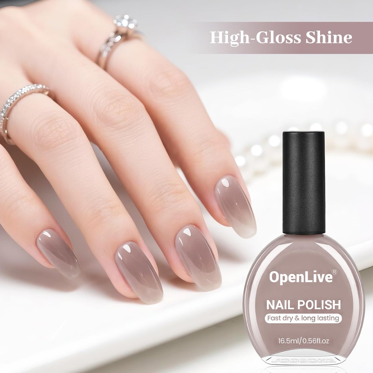 16.5ml Jelly Light Gray Nail Polish Large Volume Quick Dry Nail Polish, Long Lasting Shine, Fingernail Toenail Nail Art DIY Home Travel Nail Art Gift-Velvo Beauty