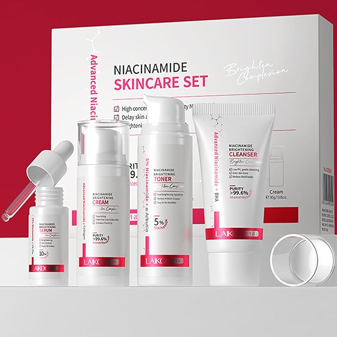 Niacinamide Skincare Set: 4pcs Beauty Kit with Cleanser, Toner, Serum, & Facial Cream - Hydrates & Evens Skin Tone - TSA-Friendly Travel Sizes, Perfect Gift for Women, Moms, & Teens-Velvo Beauty
