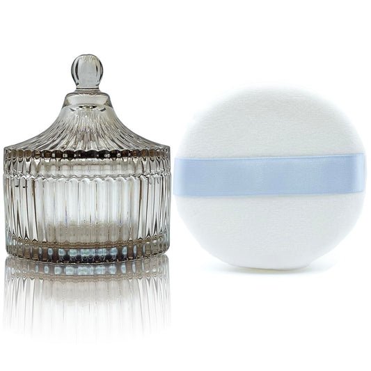 Ultra Soft Powder Puff and Container 3.3" High Density Velvet Dusting Washable Reusable Powder Puff,Body Powder Puff and Glass Jar Holder Loose Powder Box with Puff for Face Makeup(Tawny)-Velvo Beauty