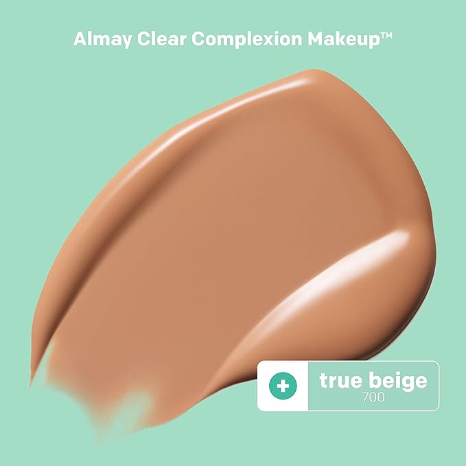 Almay Clear Complexion Acne Foundation Makeup with Salicylic Acid - Lightweight, Medium Coverage, Hypoallergenic, -Fragrance Free, for Sensitive Skin , 700 True Beige, 1 fl oz.-Velvo Beauty