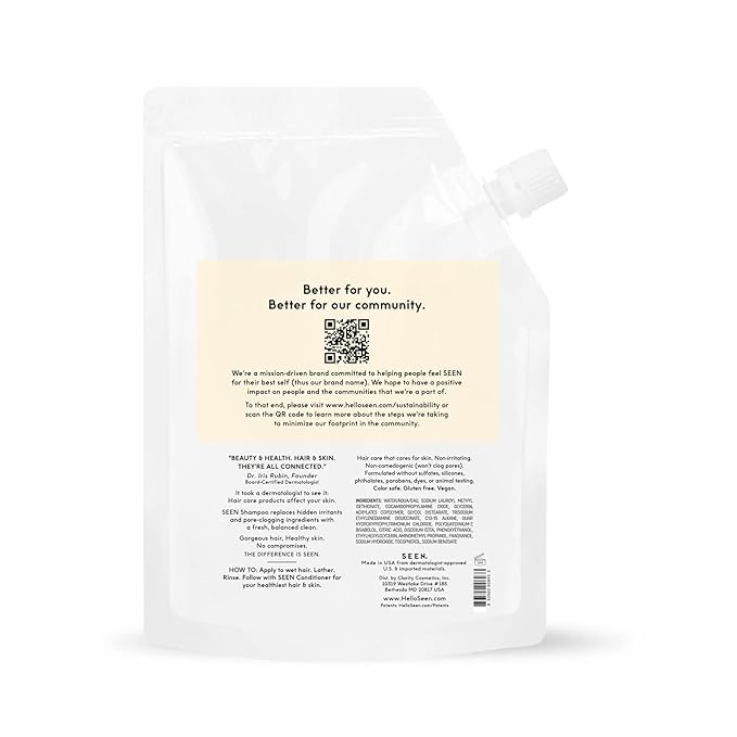 SEEN Shampoo Eco-Refill -Non-Comedogenic & Sulfate-Free Hair Shampoo- Dermatologist-Developed - Safe for Sensitive, Eczema & Acne Prone Skin-Velvo Beauty