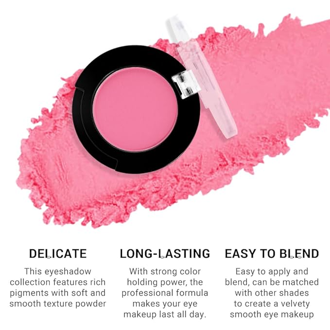 Monochrome Matte Eyeshadow Makeup Palette, Highly Pigmented Pink Red Eyeshadow Palette, Matte Pressed Powder Eye shadow Make up, Single Vegan Eye Shadow, Daily Evening Women Girls Makeup Eyeshadow 5#-Velvo Beauty