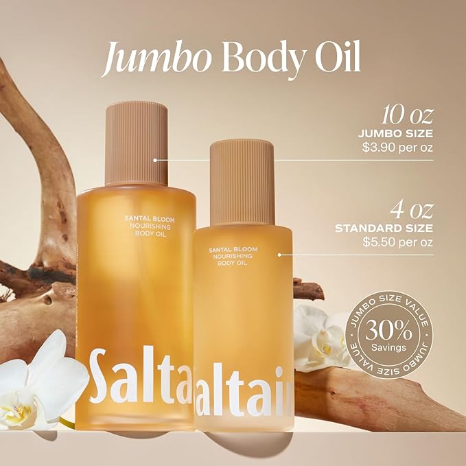 Saltair Body Oil. Jumbo Size Santal Bloom After Shower and Bath Oil Moisturizer for Women and Men. Botanical, Non-Greasy, and Well-Absorbing Lotion for Hydrating Dry Skin. 10oz Bottle-Velvo Beauty