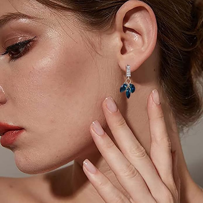Boho Sapphire Tassel Earrings Blue Crystal Heart Earrings Gold Cz Bar Stud Earrings Blue Cz Heart Drop Earrings Blue Rhinestone Earrings Jewelry for Women-Velvo Beauty