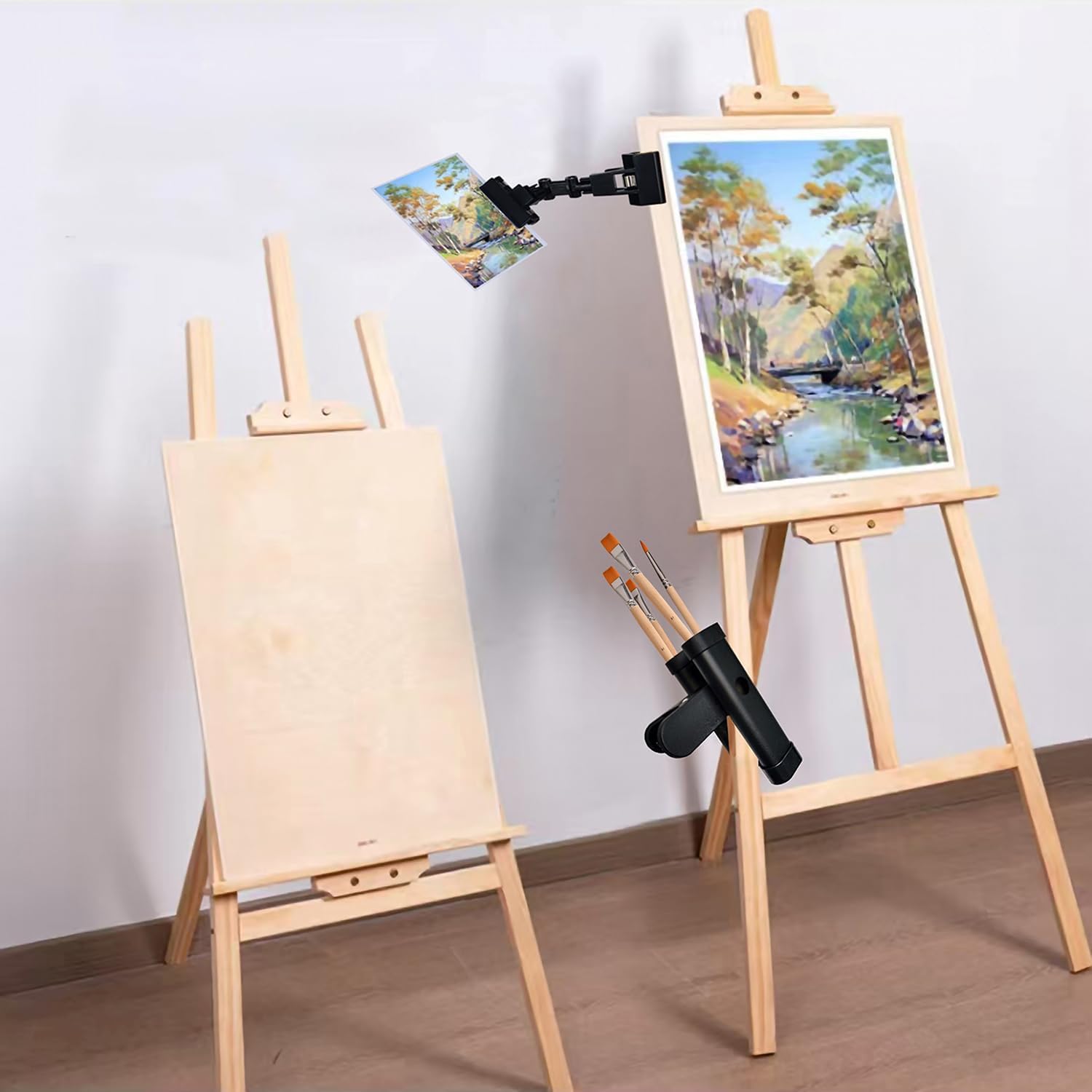 QMARK Easel Brush Clip, Easel Paintbrush Holder with a Rotatable Paper Copy Clip, Drum Stick Holder , Adjustable File Holder-Velvo Beauty