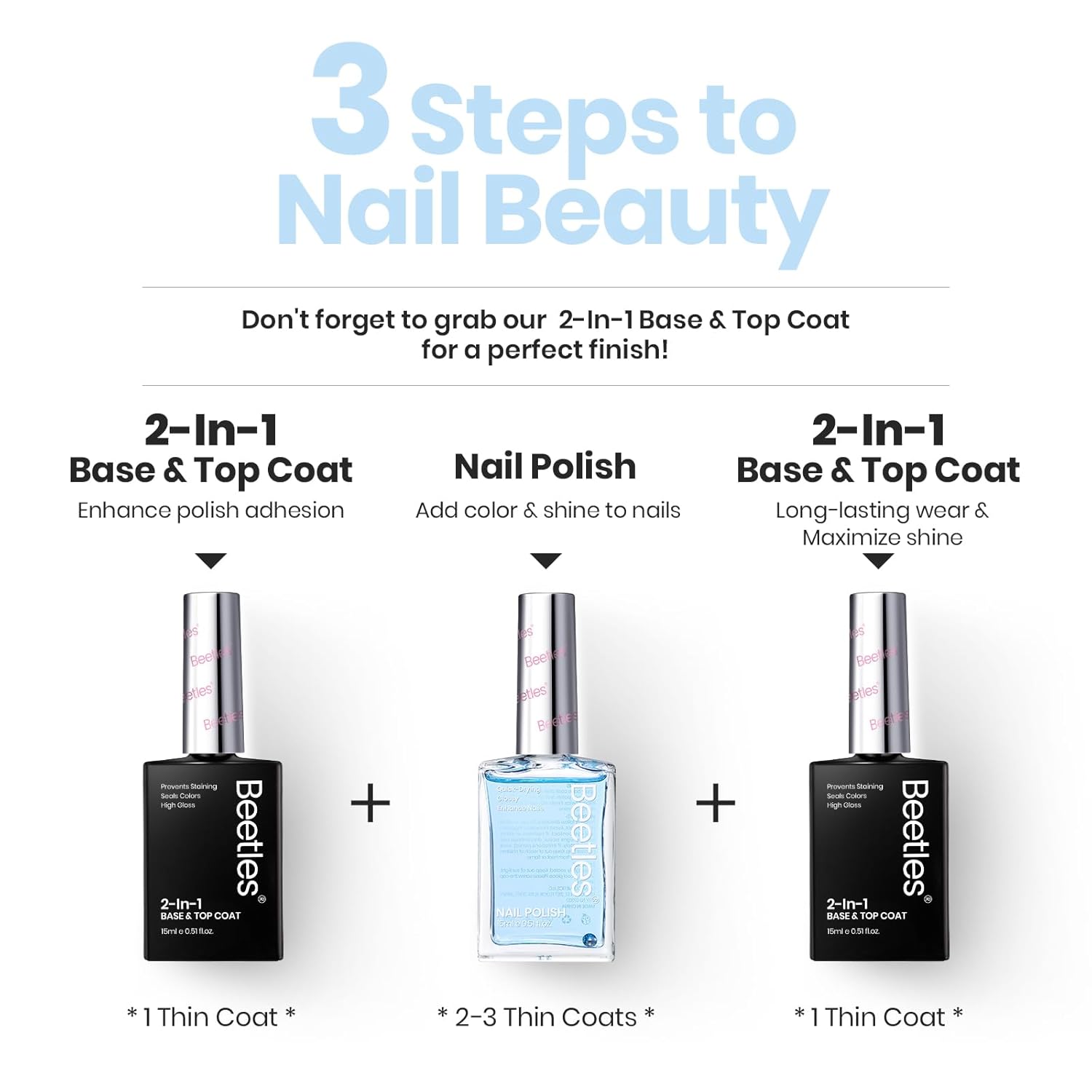 Beetles Nail Strengthener - Oceanic Blue Nail Concealer Air Dry Natural Nail Strengthener and Growth for Damaged Thin Nails Repair Weak Nails Fingernail Strengthening Women Gift 0.51 FL OZ-Velvo Beauty