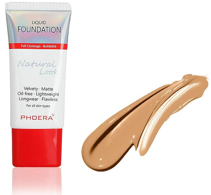 AQUAPURITY PHOERA Full Coverage Foundation New Formula Waterproof Long Lasting Oil Free Velvet Matte Liquid Foundation for Oily Skin Flawless Makeup Base Cream Concealer (105 Sand)-Velvo Beauty