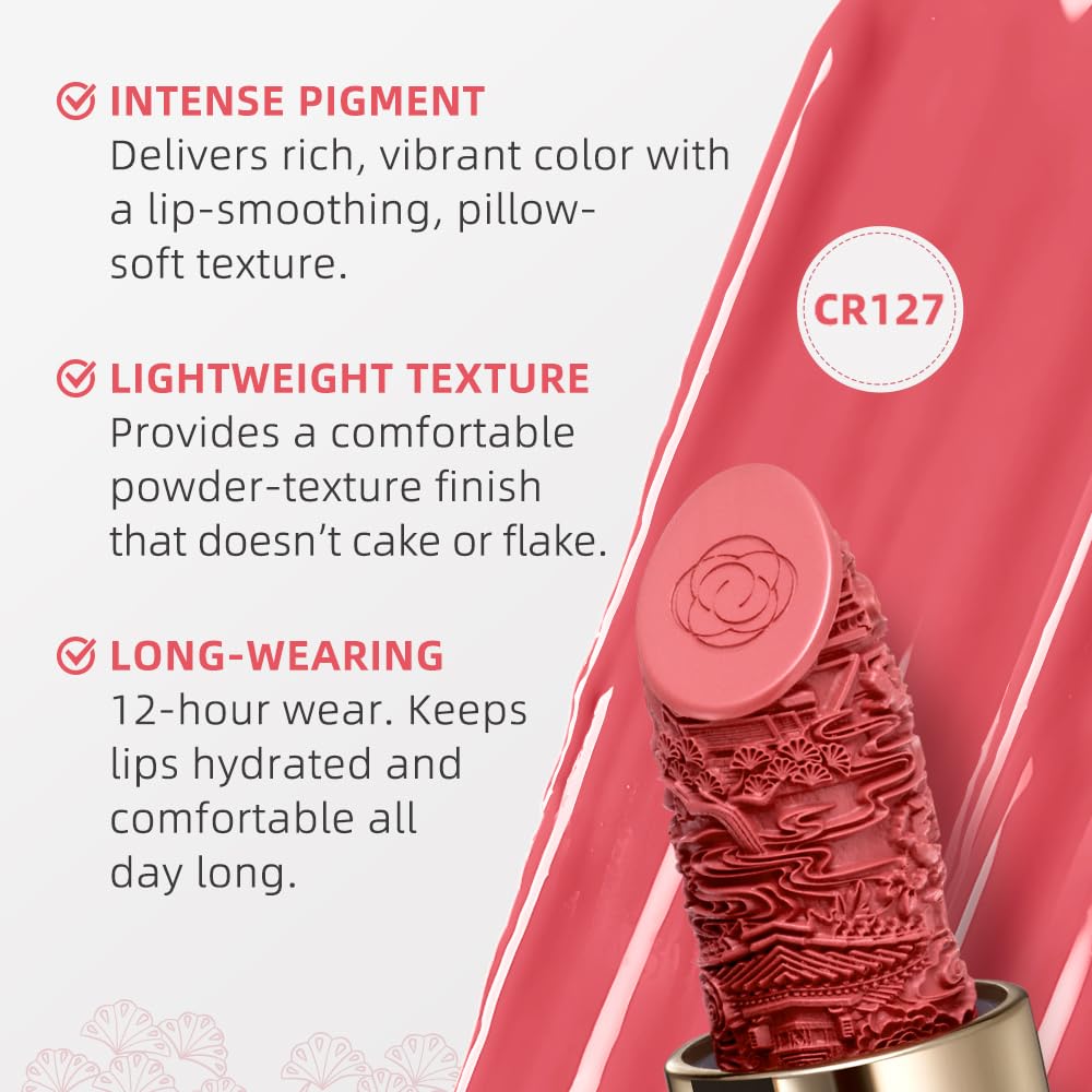 Catkin Moist Lipstick Hydrating High Impact Color Infused with Vitamin E and Avocado Oil Smooth Soft Texture Long Lasting Pink Glow Finish 127-Velvo Beauty